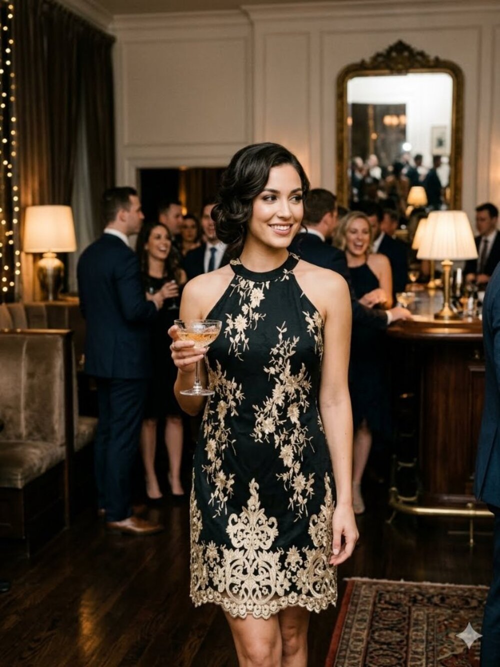 Charlotte Russe Black and Gold Halter Backless Cocktail Dress